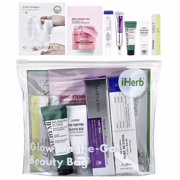 iHerb Exclusive, Glow On-The-Go Beauty Bag, 8 Piece Set