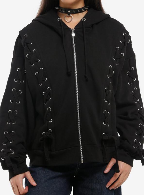 Black Lace-Up Girls Hoodie