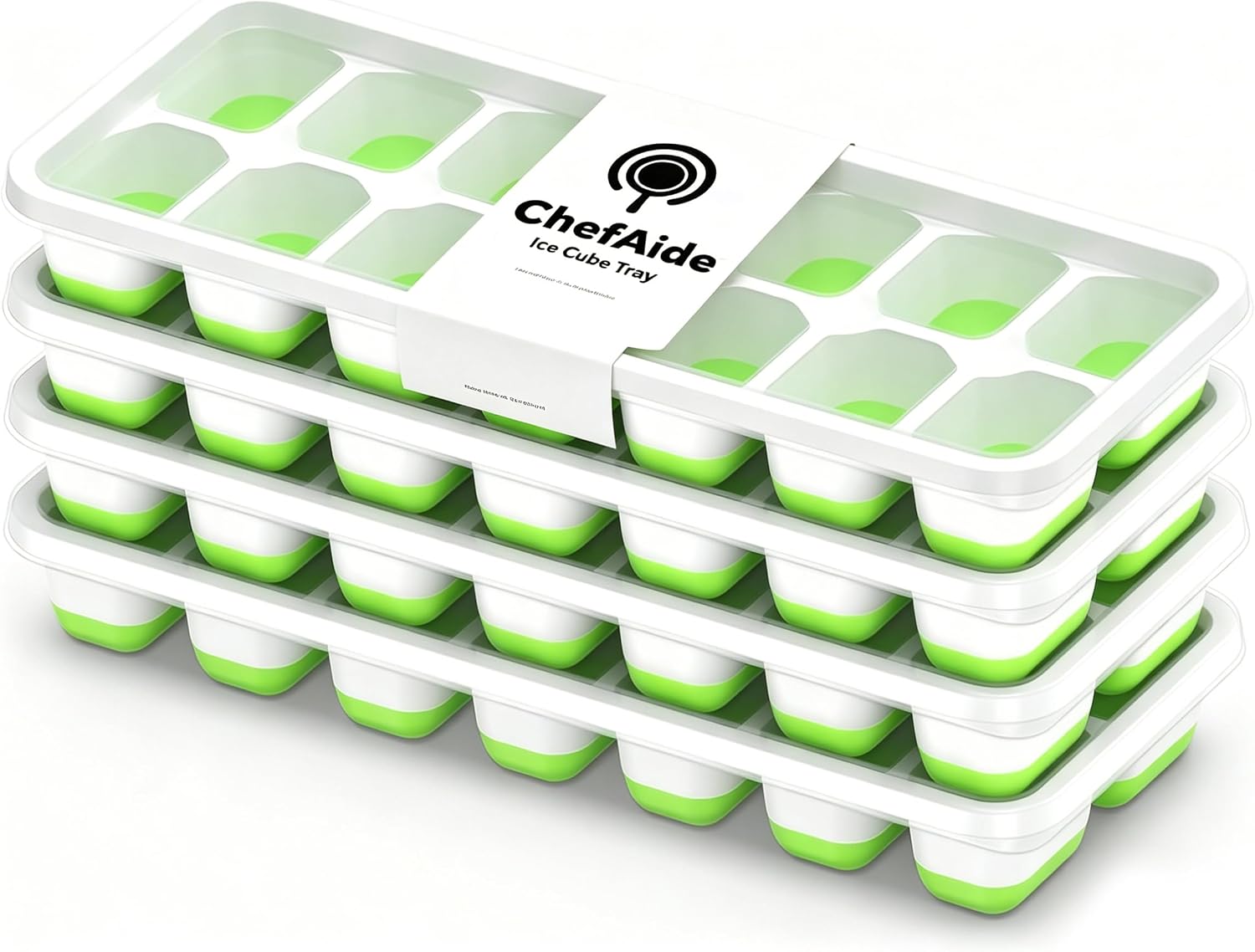 ChefAide 4 Pack Ice Cube Tray, Silicone Ice Cube Trays for Freezer with Lid