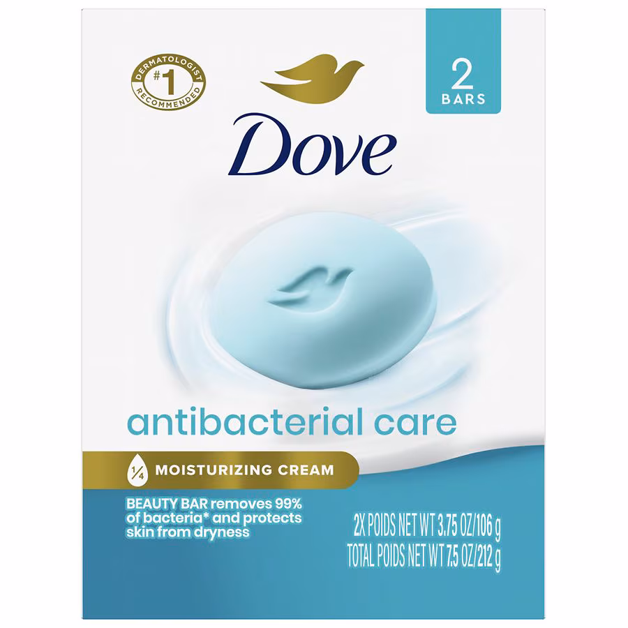 Dove Beauty Bar Soap Antibacterial Care, 3.75 oz, 2 pack