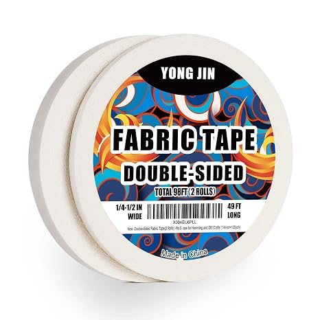 Double-Sided Fabric Tape,Hem Tape No Sew No Iron,1/4"+1/2" (2 Rolls)
