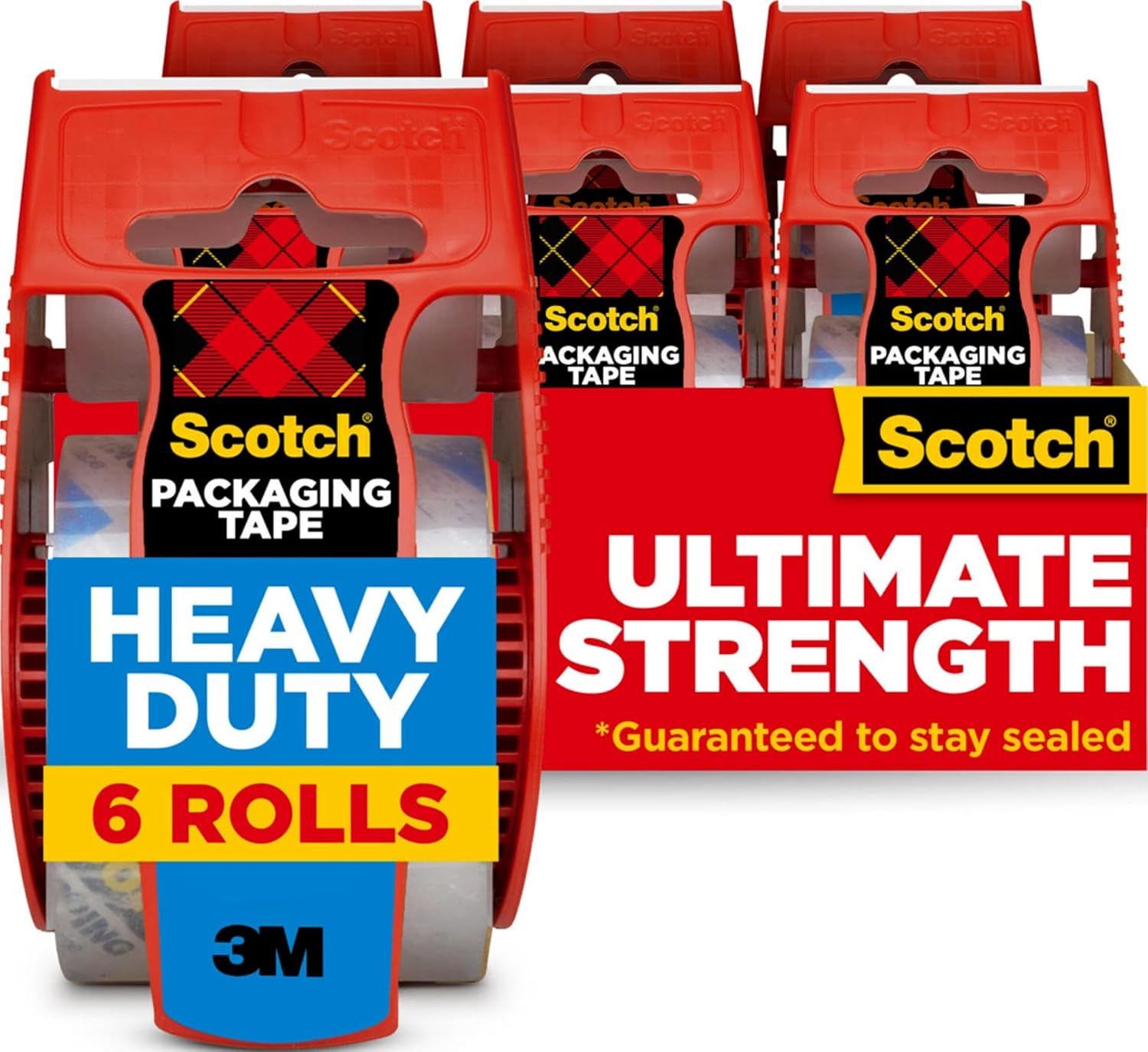 Scotch Heavy Duty Packing Tape, 1.88 in x 800 in, 6 Rolls | Clear Packing Tape, Guaranteed to Stay Sealed*, Heavy Duty Tape for Boxes, Shipping, Moving, and Storage