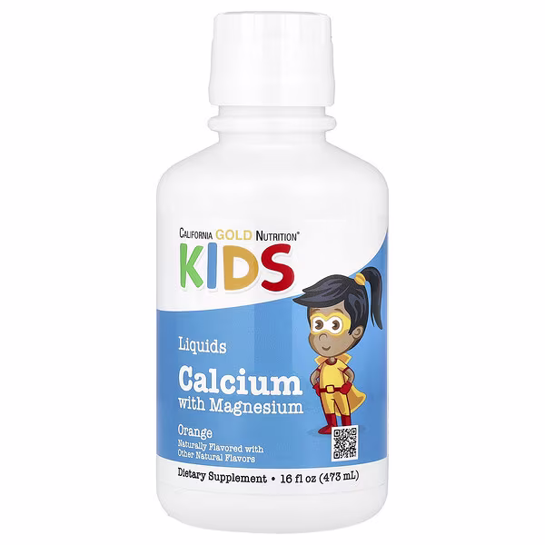 California Gold Nutrition, Kids Liquid Calcium with Magnesium, Vitamin D and Zinc, Orange, 16 fl oz (473 ml)
