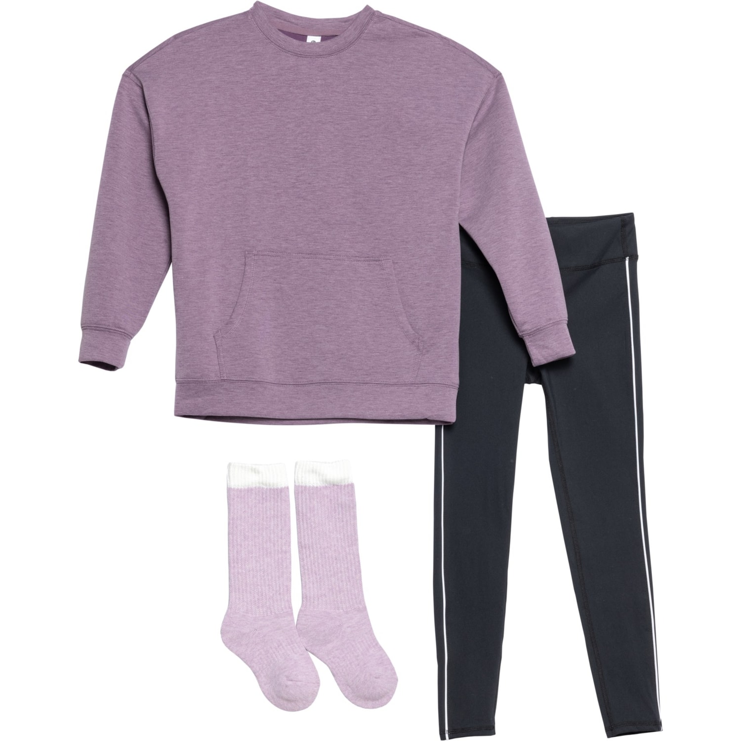90 Degree by Reflex Big Girls Oversized Crew Neck Sweatshirt, Leggings and Socks Set - 3-Piece