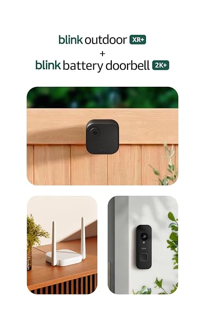 Blink Outdoor XR+ and Battery Doorbell 2K+ &mdash; Extended range wireless Outdoor 4 camera and 2K battery doorbell. Sync Module XR+ included &mdash; 1 camera system + doorbell