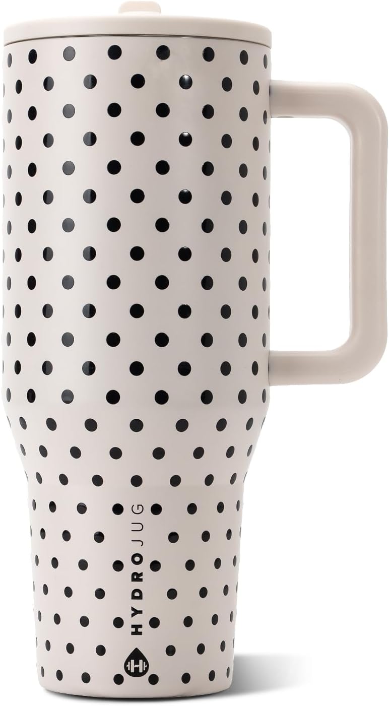 HydroJug Polka Dot Traveler 40oz, Insulated Tumbler, French Vanilla