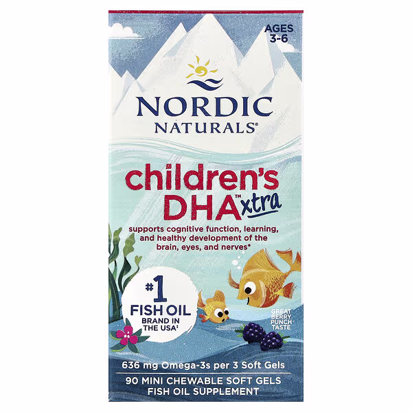 Nordic Naturals, Children's DHA™ Xtra, Ages 3-6, Berry Punch, 90 Mini Chewable Soft Gels