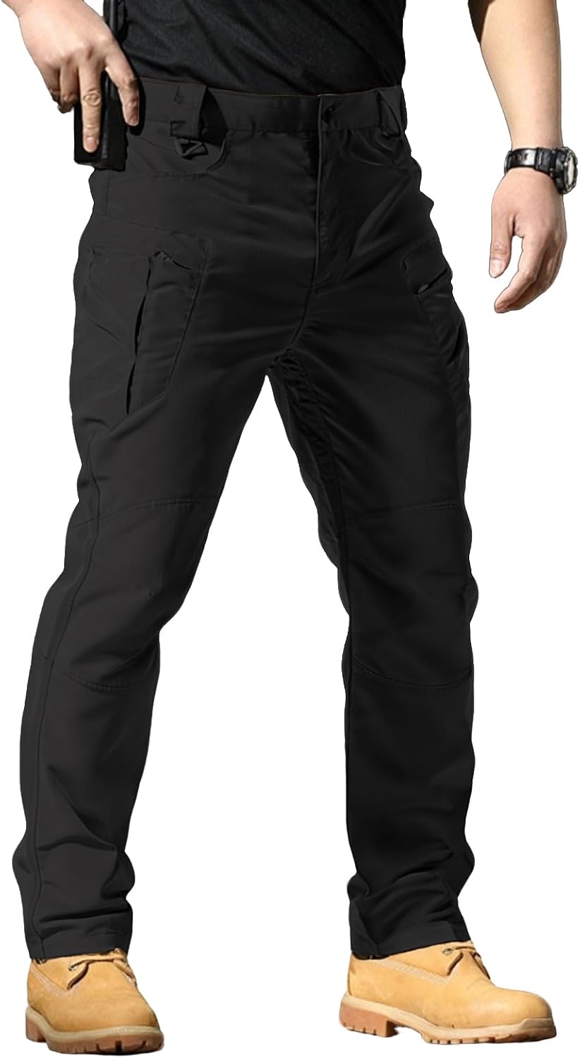 Men's Stretch Tactical Pants Waterproof Ripstop Fabric Cargo Pants Lightweight Casual Hiking Outdoor Work Pants (No Belt)