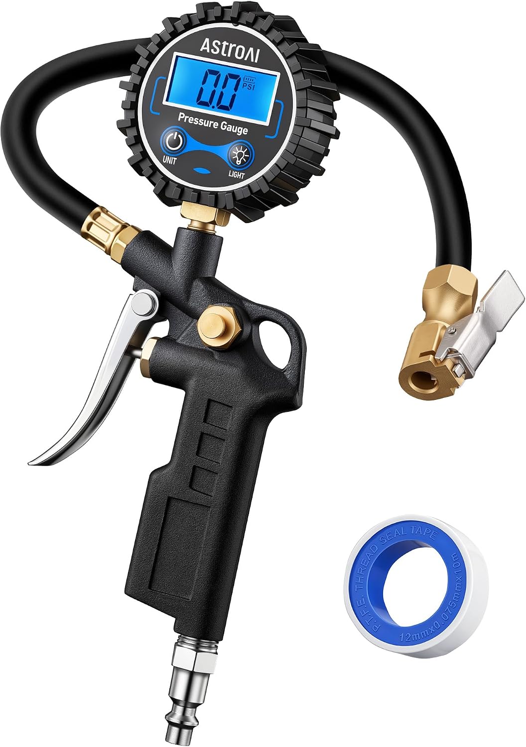 AstroAI Digital Tire Pressure Gauge with Inflator 3-250 PSI Fits 1/4" NPT | Heavy Duty Air Chuck & Compressor Accessories with Quick Connect Coupler, Backlit LCD, 0.1 Display Resolution, 1Pack Standard