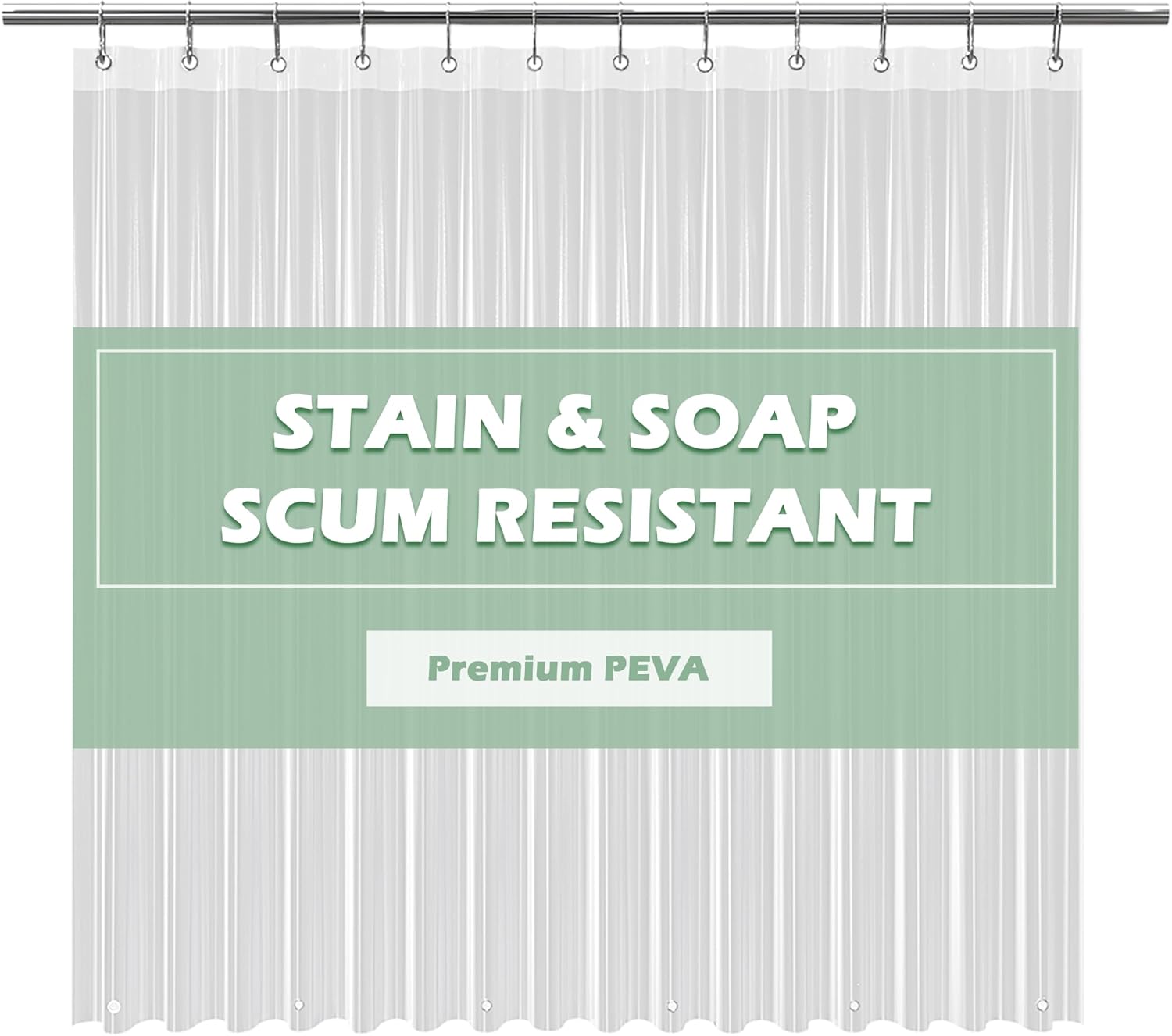 EHZNZIE Crystal Clear Shower Curtain Liner 72x72, PEVA Waterproof Bath Curtain, No Chemical Smell, 3 Weighted Magnets, Durable with Rustproof Metal Grommets