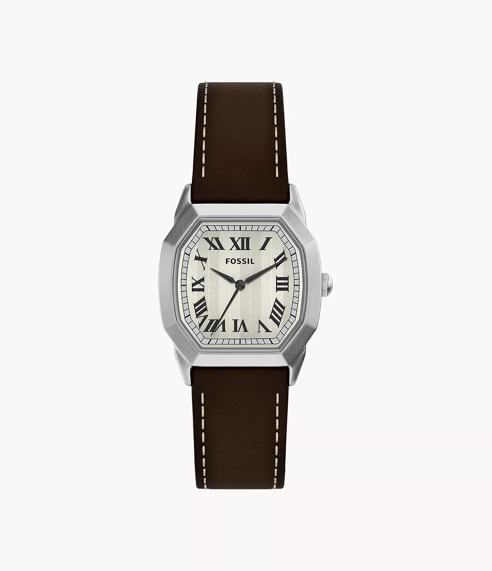 Harlow 33mm Three-Hand Brown Leather Watch