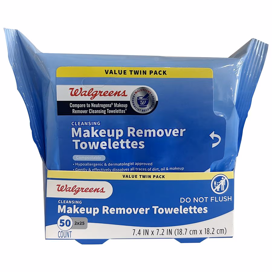 Walgreens Cleansing Makeup Remover Towelettes, 25.0 ea, 2 pack