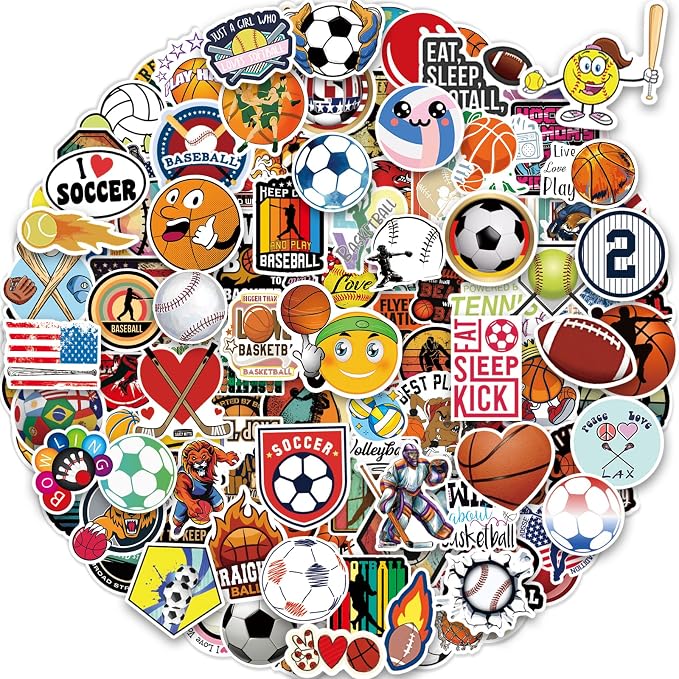 pcnearty 300 Pcs Sport Stickers for Kids, Sport Water Bottle Stickers | Vinyl Waterproof Bulk Sticker Pack, Kid Classroom Prizes for Elementary Students, goodie Bags Stuffers for Kids, Party Favors