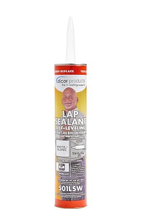Dicor 501LSW-1 Self-Leveling Lap Sealant, White, 10.3 Oz, RV Roofing | HAPS-free; for horizontal surfaces; maintenance & repair; appliance application; sun-ray stabilized; won't stain or discolor