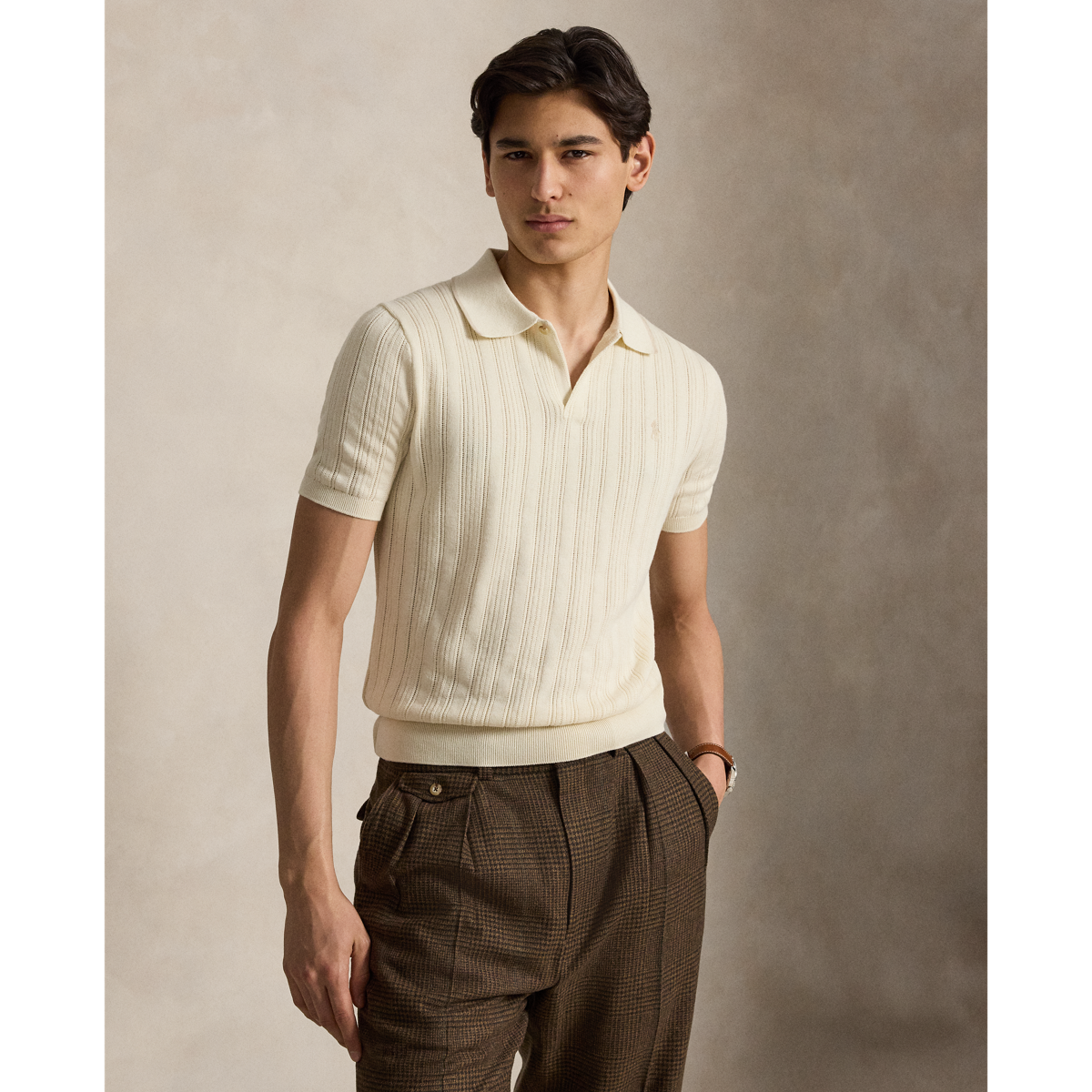 Textured Cotton Polo-Collar Sweater