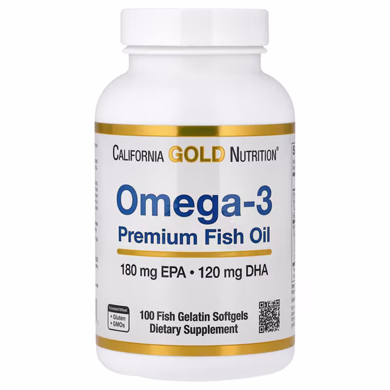 California Gold Nutrition, Omega-3 Premium Fish Oil, 100 Fish Gelatin Softgels (1,100 mg per Softgel)
