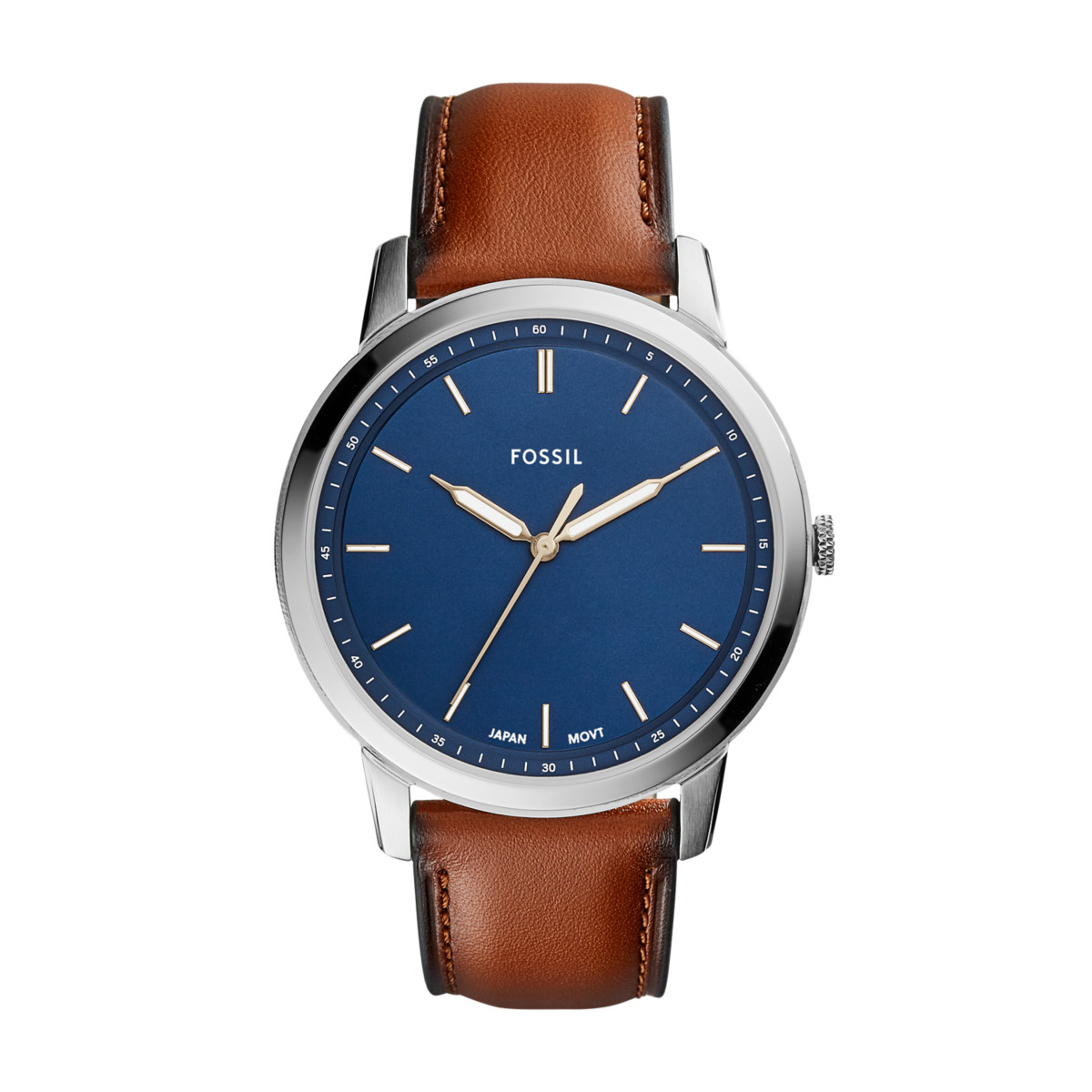 Minimalist 44mm Three-Hand Light Brown Leather Watch