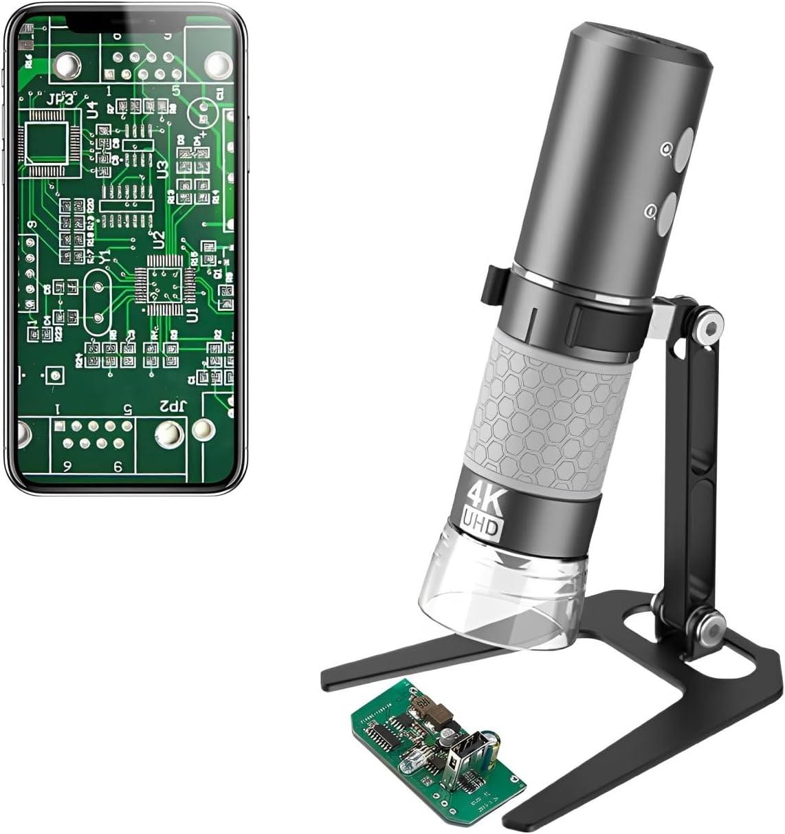 Jiusion 4K 50-1000x WiFi USB Digital Handheld Microscope with Metal Stand | 3840x2160P wireless/wired 8 LED endoscope camera for iPhone iPad Android Mac Windows Linux Chrome