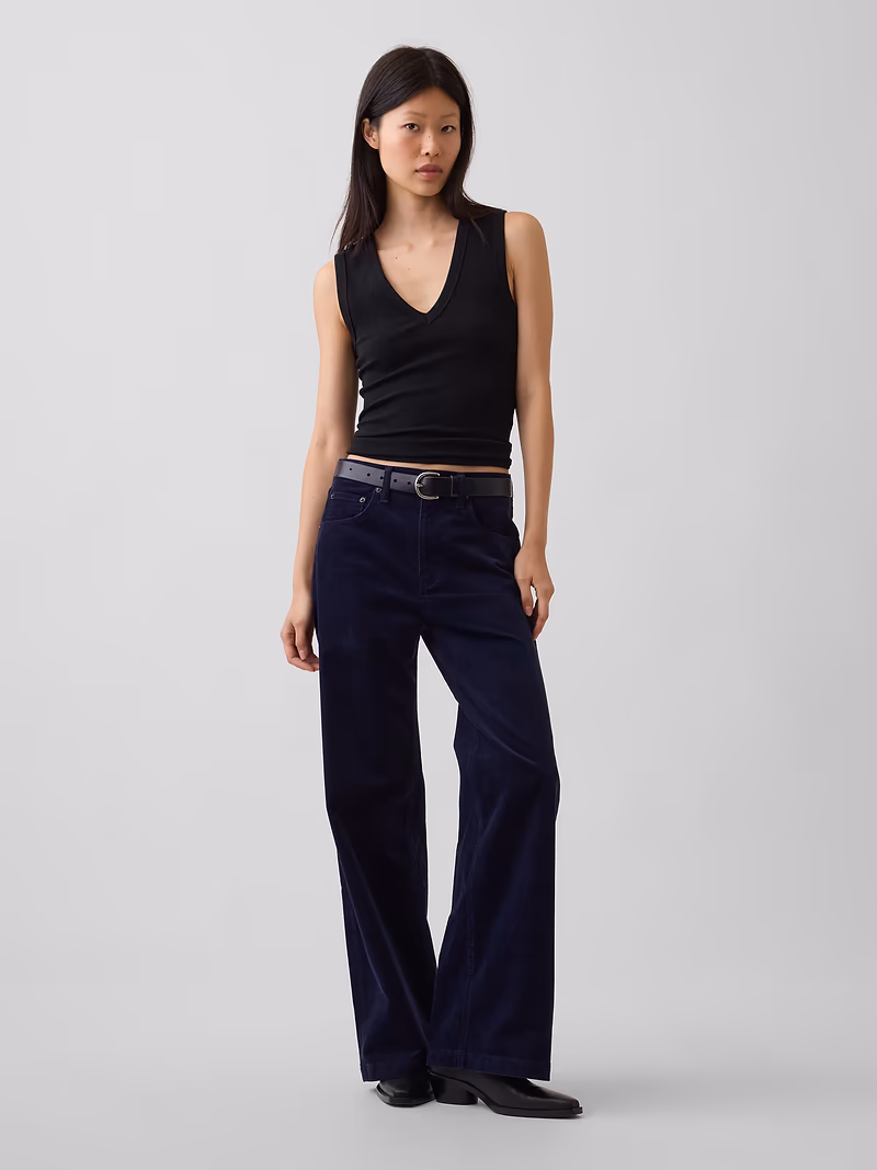 High Rise Corduroy Stride Wide-Leg Pants