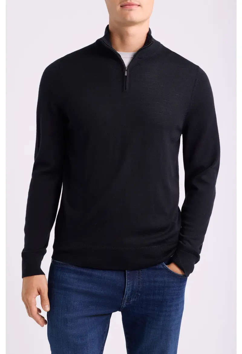 Washable Italian Merino Wool Quarter Zip Sweater