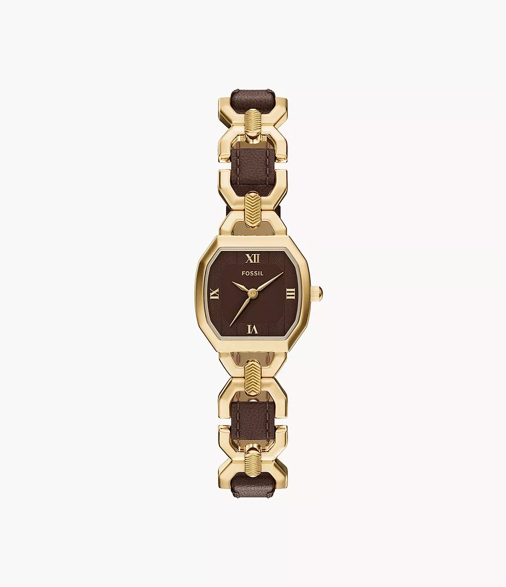 Harlow 22mm Three-Hand Brown Leather and Gold-Tone Stainless Steel Watch